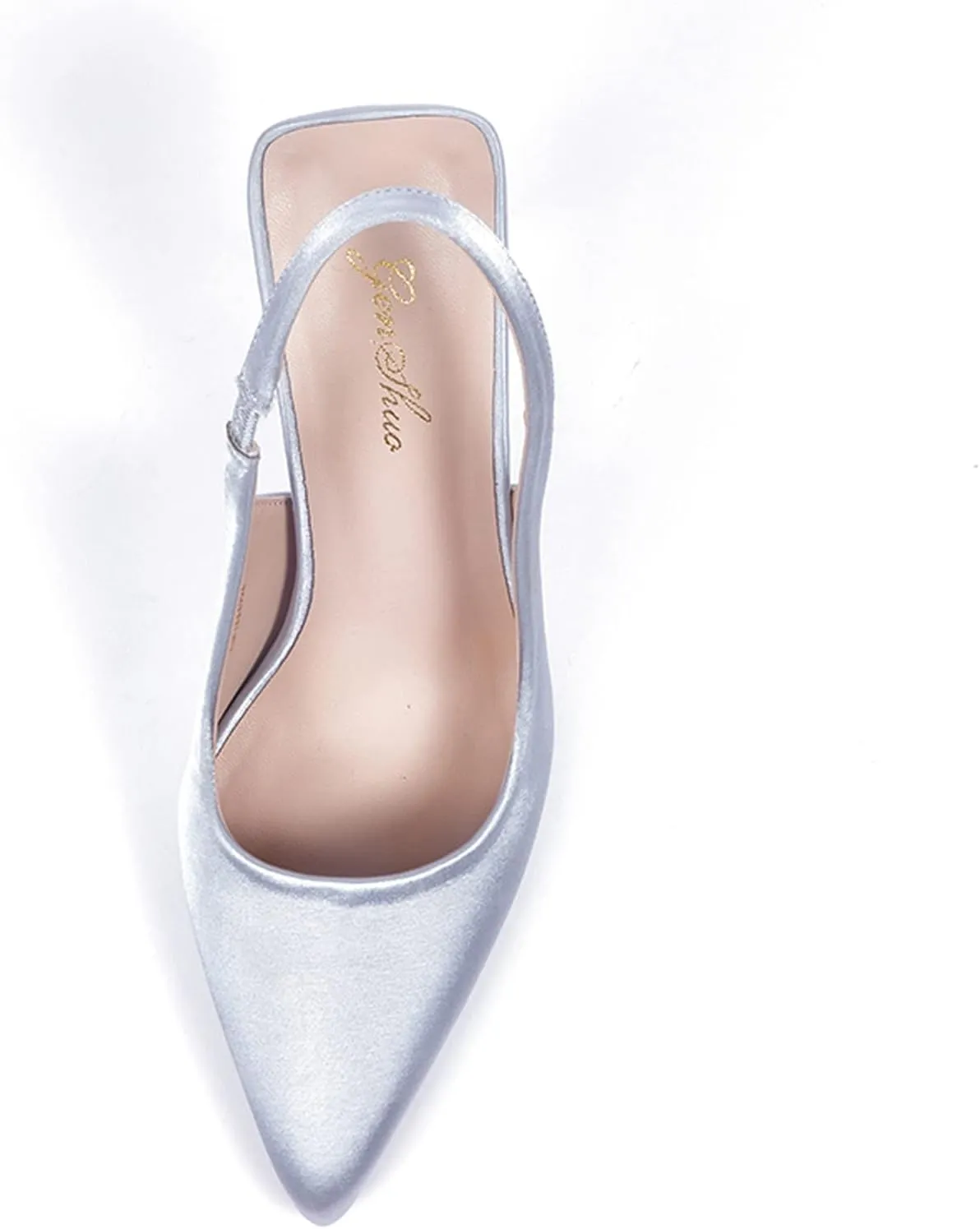GENSHUO Women's Slingback Kitten Heel Pointed Closed Toe Stiletto Pumps Slip on Elastic Strap Wedding Party Dress Sandals Shoes