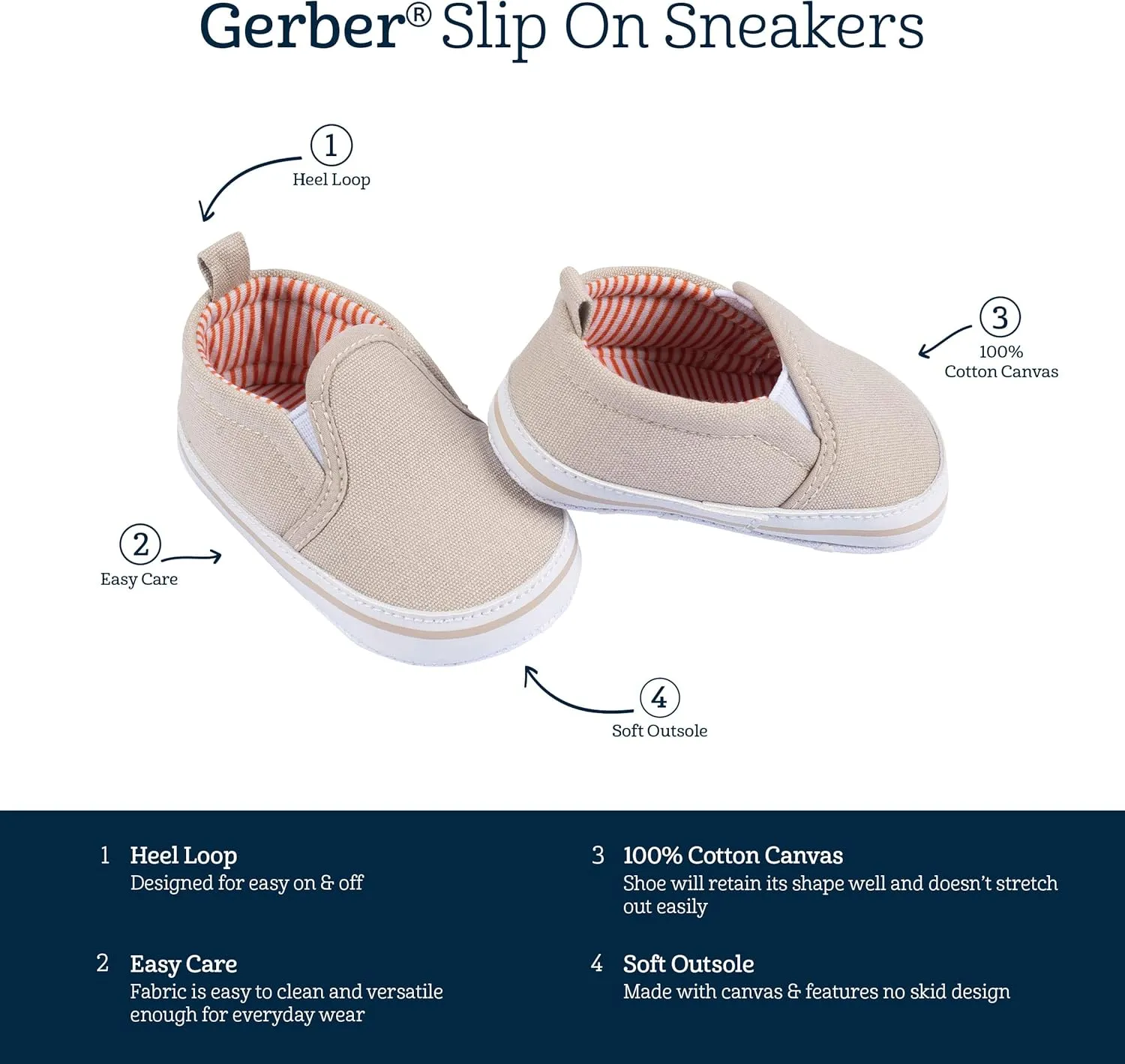 Gerber Unisex-Baby Newborn Infant Toddler Boy and Girl Slip-on Sneaker Crib Shoe