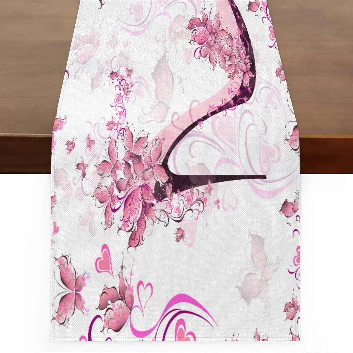 Hand Painted Heart Flower High Heels Table Runner Kitchen Dining Table Runner 13*60in Table Center Decor for Indoor Outdoor Home Holiday Party