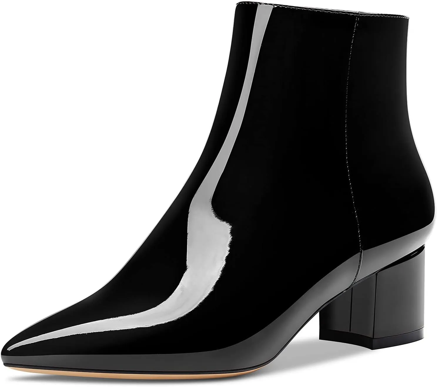 HDEUOLM Women Chunky Block Heel Pointed Toe Ankle Boots Short Bootie Zipper Slip-on Classic Dress Boots 2.0 Inches Heels