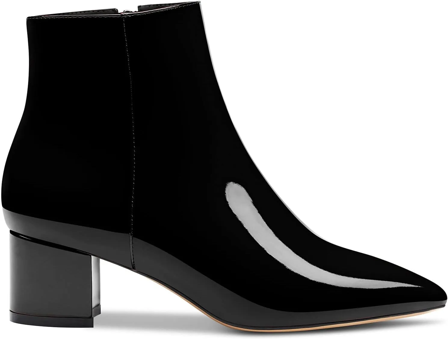HDEUOLM Women Chunky Block Heel Pointed Toe Ankle Boots Short Bootie Zipper Slip-on Classic Dress Boots 2.0 Inches Heels