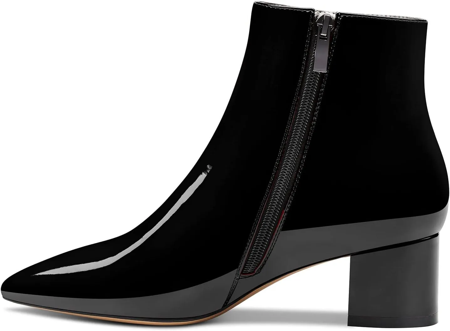 HDEUOLM Women Chunky Block Heel Pointed Toe Ankle Boots Short Bootie Zipper Slip-on Classic Dress Boots 2.0 Inches Heels