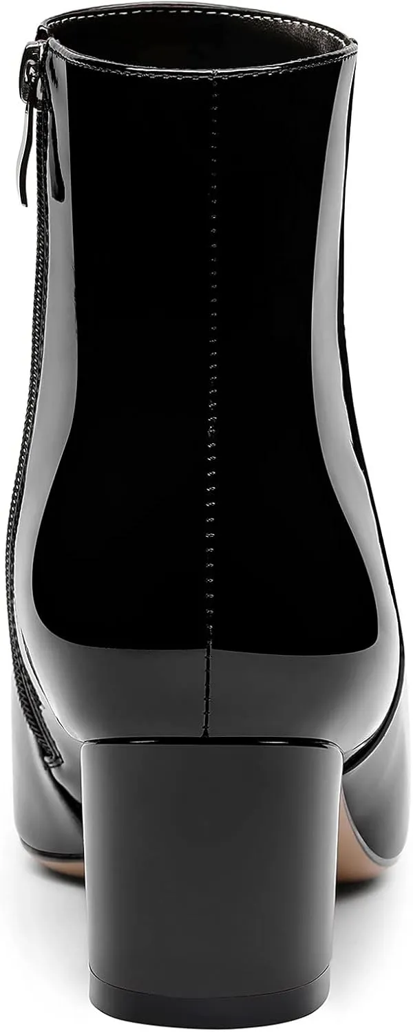 HDEUOLM Women Chunky Block Heel Pointed Toe Ankle Boots Short Bootie Zipper Slip-on Classic Dress Boots 2.0 Inches Heels