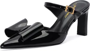 Heels for Women Closed Toe Bowkont Pumps Sexy Pointed Toe Ankle Buckle Strap Slip On Chunky Mid Heels Wedding Bridal Party Shoes