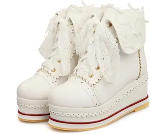HILIB Women's Cute Lolita Boots Cosplay Brogue Wedge Boots