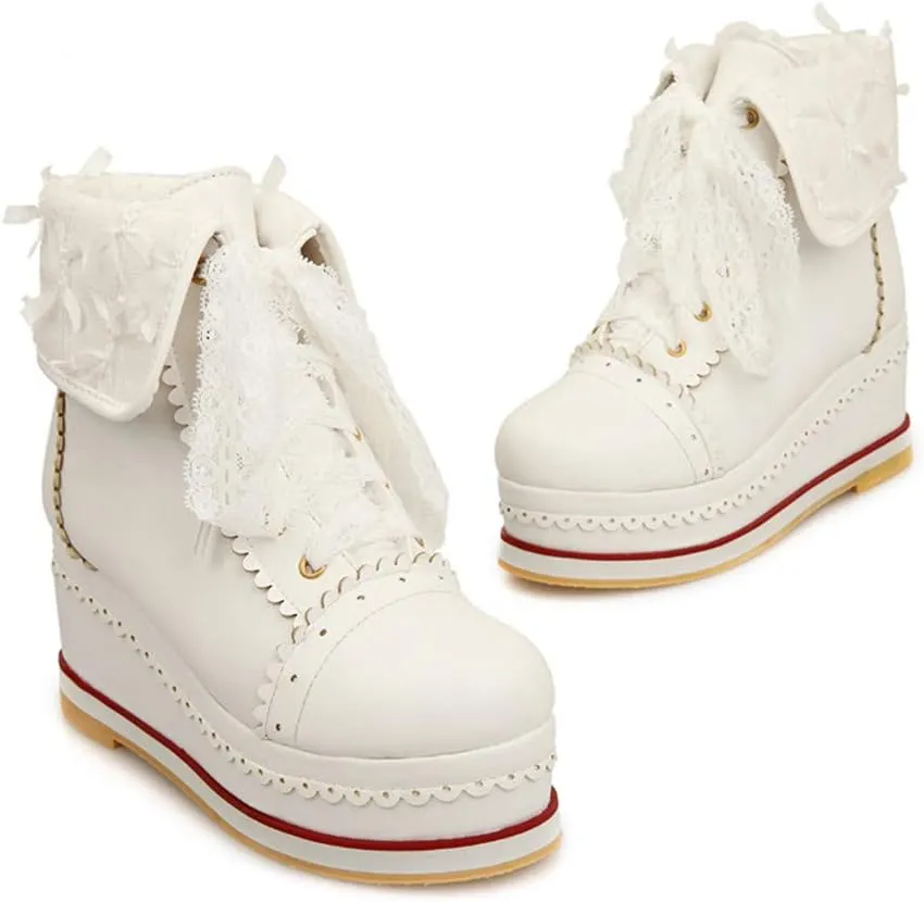 HILIB Women's Cute Lolita Boots Cosplay Brogue Wedge Boots