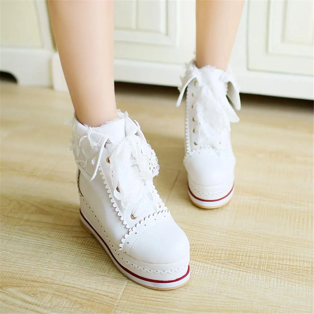HILIB Women's Cute Lolita Boots Cosplay Brogue Wedge Boots