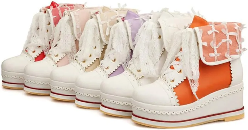 HILIB Women's Cute Lolita Boots Cosplay Brogue Wedge Boots