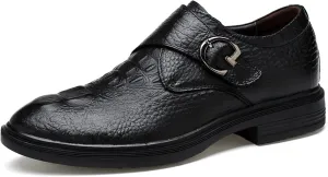 HOOENG Dress Formal Shoes for Men Slip on Crocodile Embossed Monk Strap Leather Slip Resistant Low Top Anti-Slip Non Slip Outdoor (Color : Black, Size : 9)