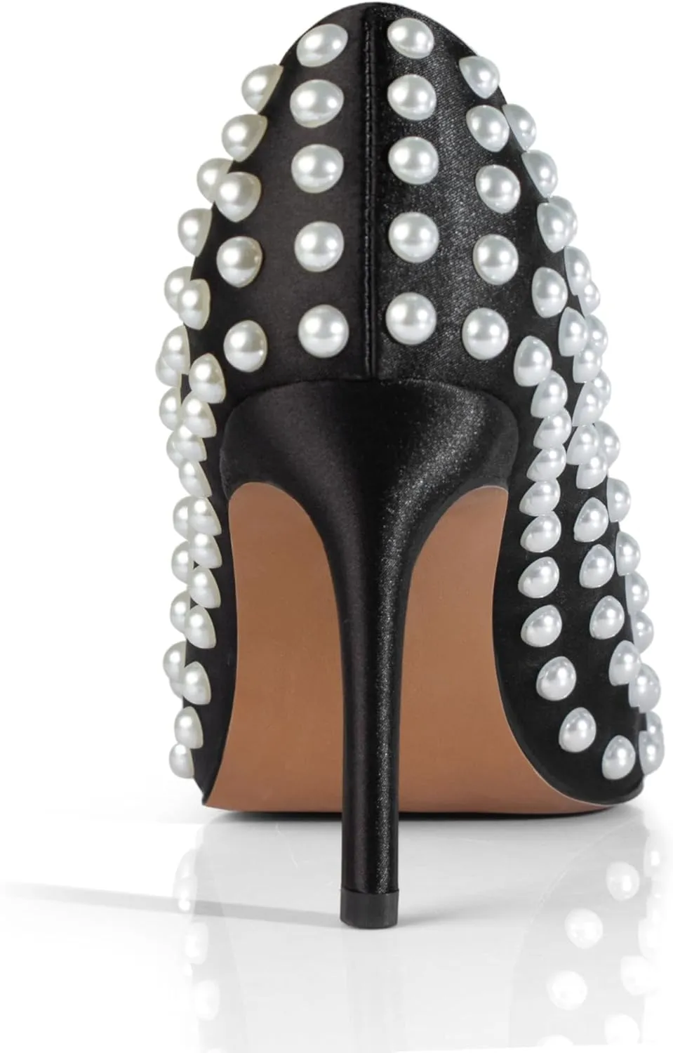 iadore Women Sexy Stiletto High Heel Pumps Chic Pearl Studded Slip-on Shoes Satin Pointed Toe Fashion Dress Pumps Size 5-12 US