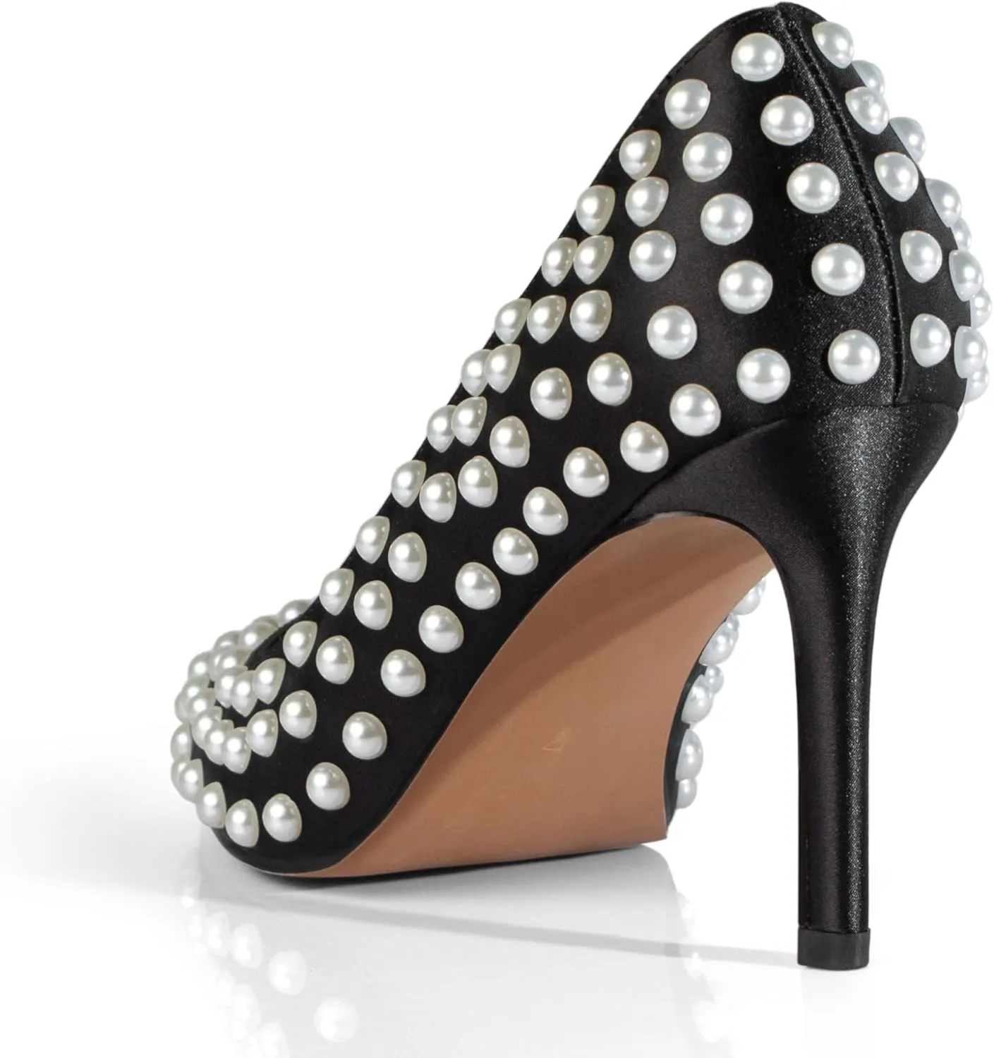 iadore Women Sexy Stiletto High Heel Pumps Chic Pearl Studded Slip-on Shoes Satin Pointed Toe Fashion Dress Pumps Size 5-12 US