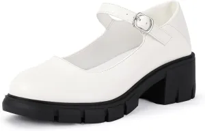 IDIFU IN2 Platform Mary Janes Shoes Closed Round Toe Low Short Block Chunky Thick Heels Wedding Prom Formal Work Graduation Dress Shoes for Women Comfortable Cute Vintage Oxfords Uniform Dressy Pumps