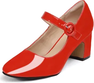 IDIFU IN3 Mary Jane Pumps Closed Toe Low Short Chunky Block Dress Shoes for Women Wedding Bridal Flight Attendant Heels Formal Cute Round Toe Vintage Small Thick Pumps Heels with Round Buckle