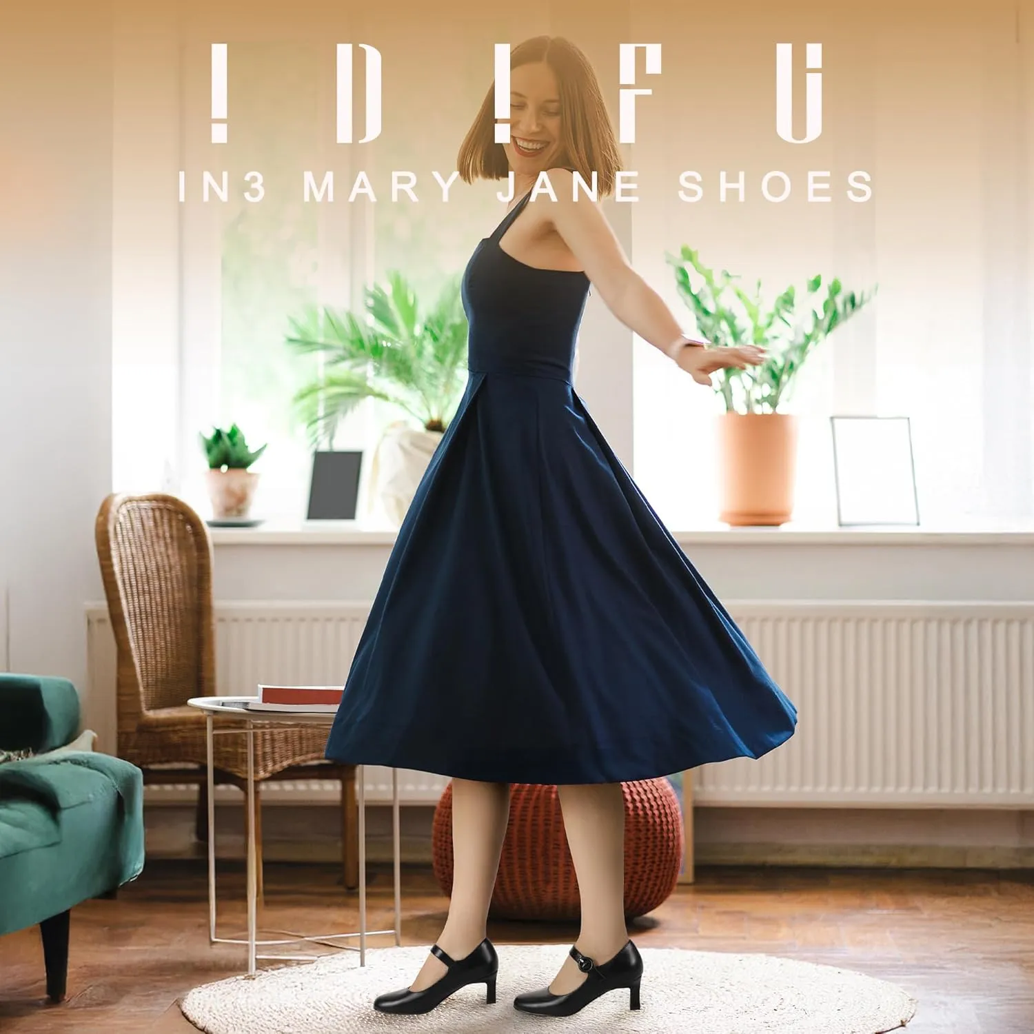 IDIFU IN3 Mary Jane Shoes Women's Closed Round Toe Low Short Small Heels Dressy Heeled Dress Shoes for Women Bride Ladies Wedding Work Comfortable Trendy Pumps with Round Buckle