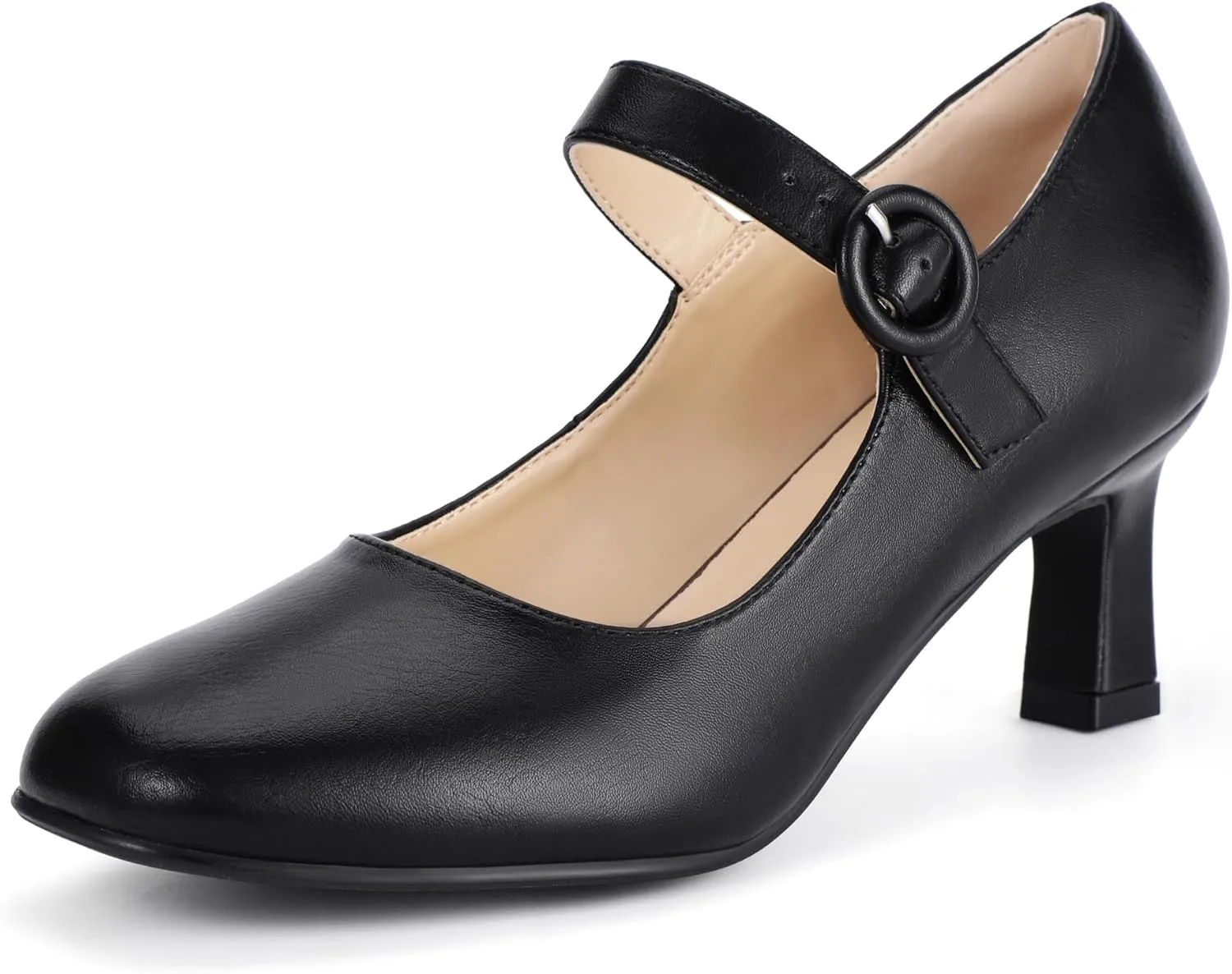 IDIFU IN3 Mary Jane Shoes Women's Closed Round Toe Low Short Small Heels Dressy Heeled Dress Shoes for Women Bride Ladies Wedding Work Comfortable Trendy Pumps with Round Buckle