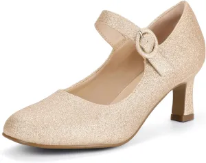 IDIFU IN3 Mary Jane Shoes Women's Closed Round Toe Low Short Small Heels Dressy Heeled Dress Shoes for Women Bride Ladies Wedding Work Comfortable Trendy Pumps with Round Buckle