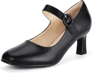 IDIFU IN3 Mary Jane Shoes Women's Closed Round Toe Low Short Small Heels Dressy Heeled Dress Shoes for Women Bride Ladies Wedding Work Comfortable Trendy Pumps with Round Buckle