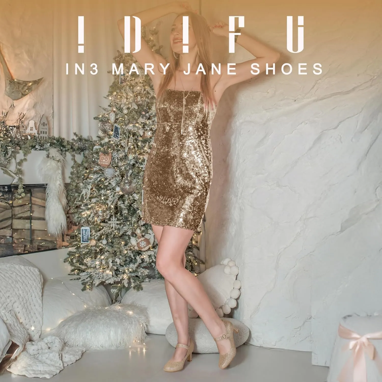 IDIFU IN3 Mary Jane Shoes Women's Closed Round Toe Low Short Small Heels Dressy Heeled Dress Shoes for Women Bride Ladies Wedding Work Comfortable Trendy Pumps with Round Buckle