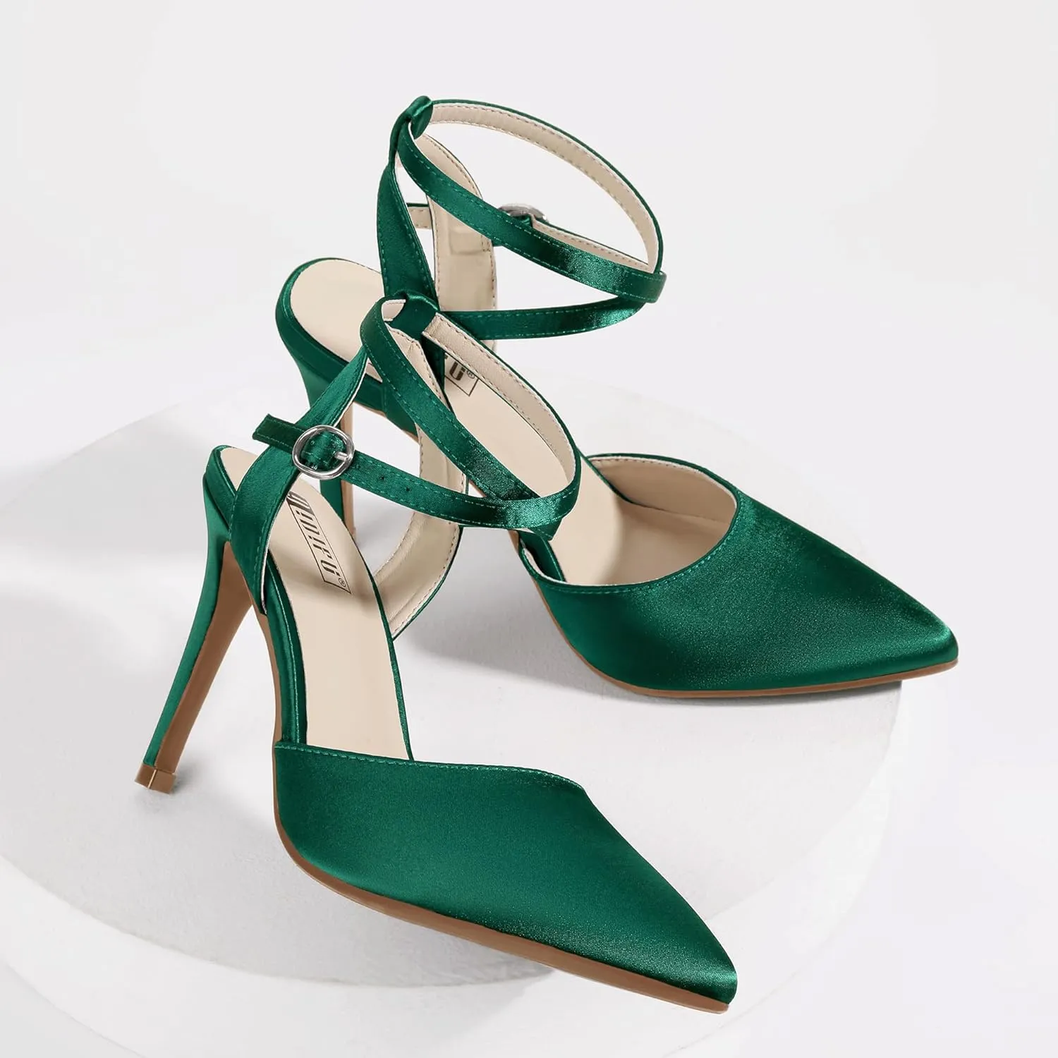 IDIFU IN4 High Heels Women's Pumps Strappy Stiletto Slingback Closed Pointed Toe Ankle Strap Satin Dress Shoes for Women Dressy Comfortable Wedding Bridal Office Formal Pumps Shoes