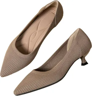 INEELUYI Women's Kitten Heel Pumps Vintage Low Heel Knit Pumps Pointed Toe Wedding Dress Pumps Shoes
