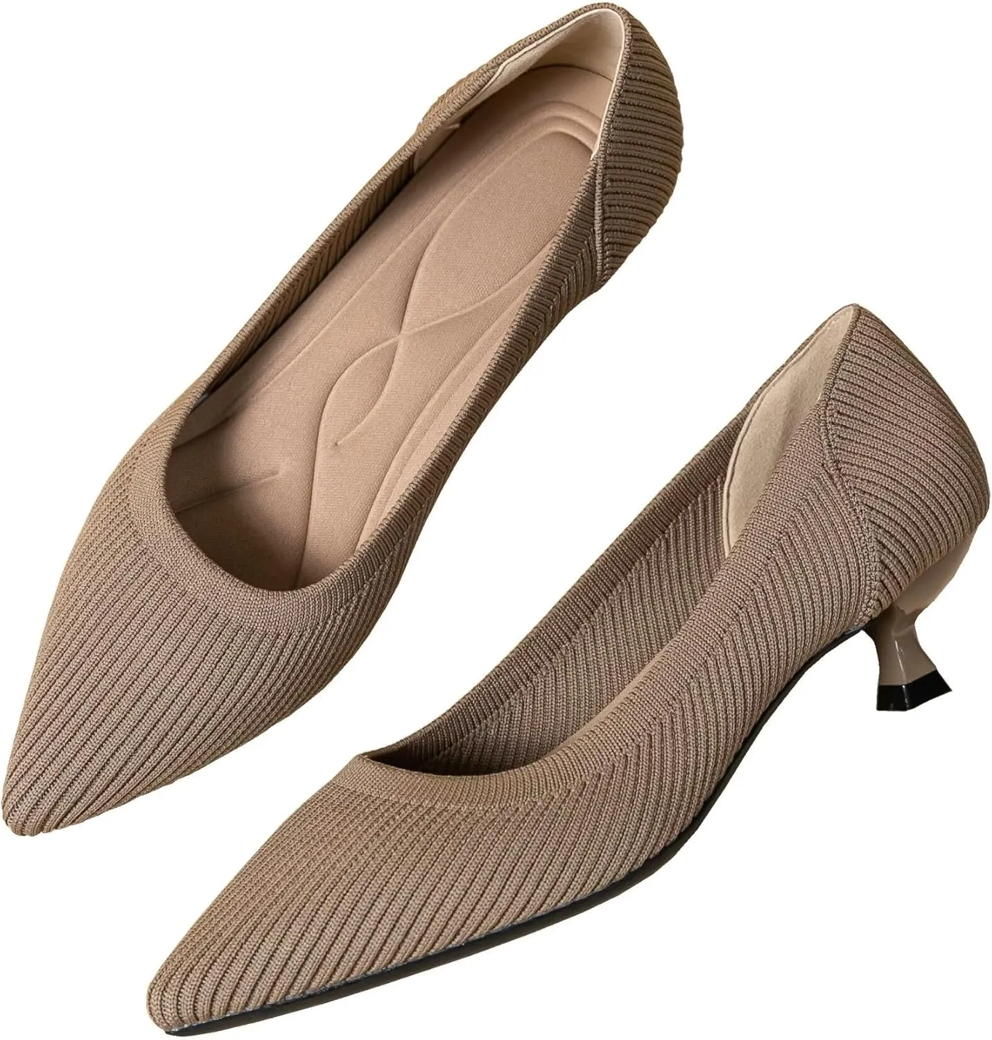 INEELUYI Women's Kitten Heel Pumps Vintage Low Heel Knit Pumps Pointed Toe Wedding Dress Pumps Shoes