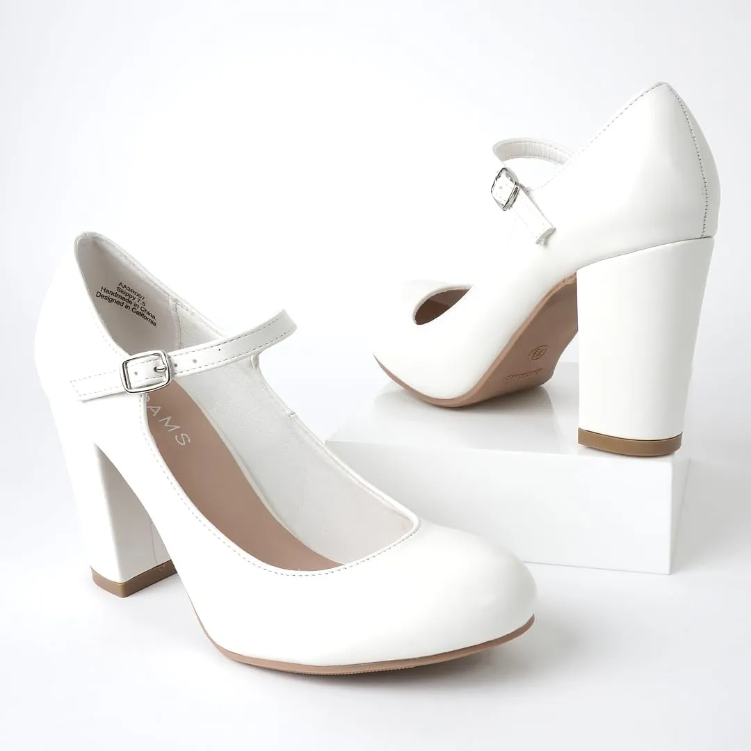 J. Adams Skippy Heels for Women - Round Toe Chunky High Heel Mary Jane Pumps