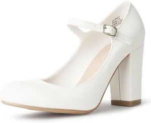 J. Adams Skippy Heels for Women - Round Toe Chunky High Heel Mary Jane Pumps