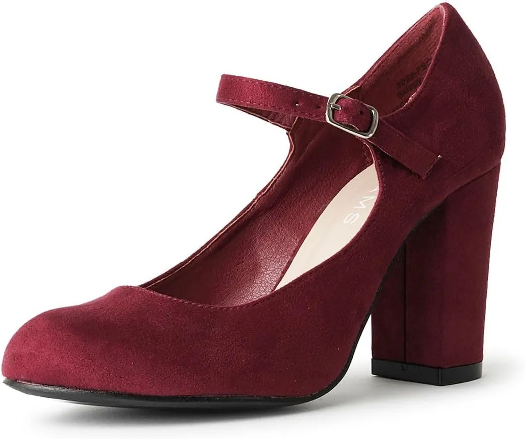 J. Adams Skippy Heels for Women - Round Toe Chunky High Heel Mary Jane Pumps