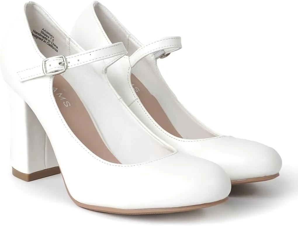 J. Adams Skippy Heels for Women - Round Toe Chunky High Heel Mary Jane Pumps