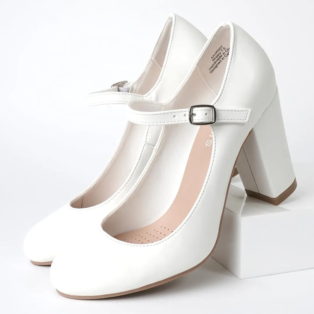 J. Adams Skippy Heels for Women - Round Toe Chunky High Heel Mary Jane Pumps