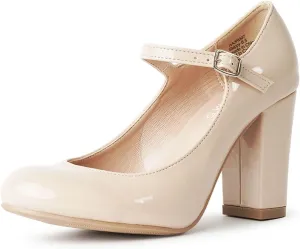 J. Adams Skippy Heels for Women - Round Toe Chunky High Heel Mary Jane Pumps