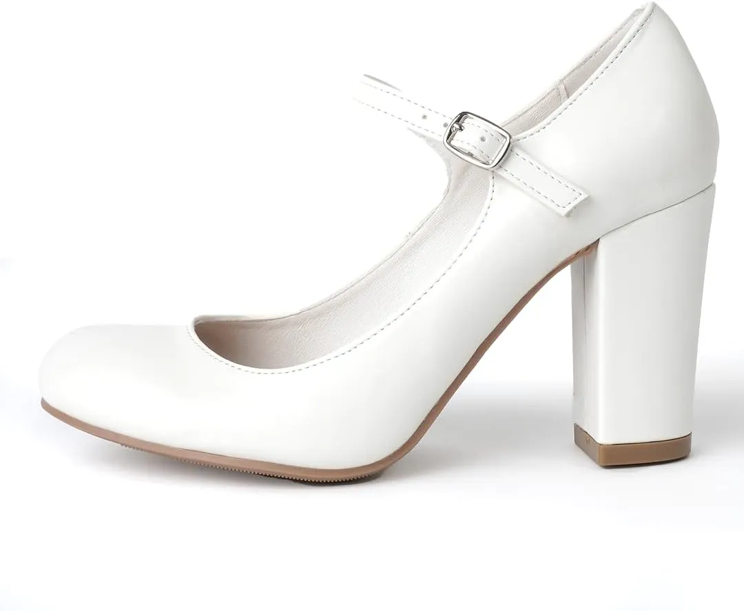 J. Adams Skippy Heels for Women - Round Toe Chunky High Heel Mary Jane Pumps