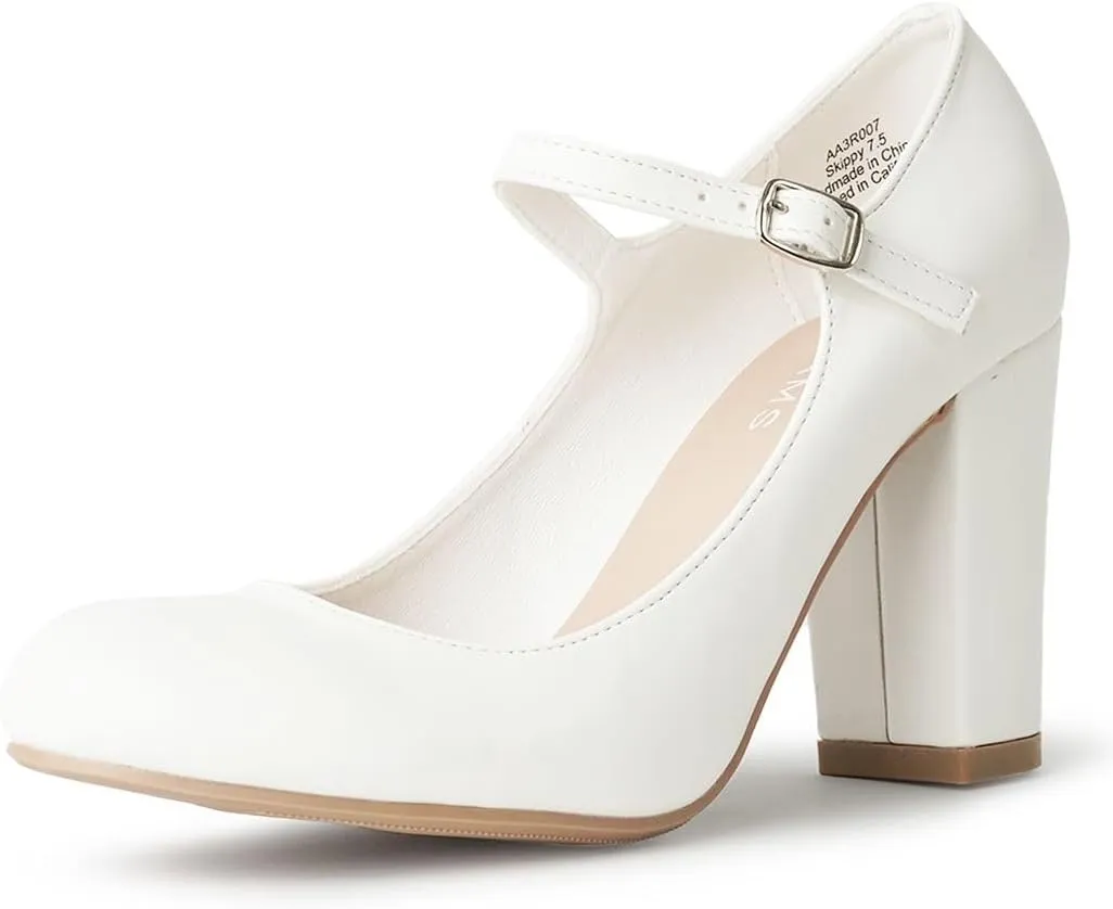 J. Adams Skippy Heels for Women - Round Toe Chunky High Heel Mary Jane Pumps