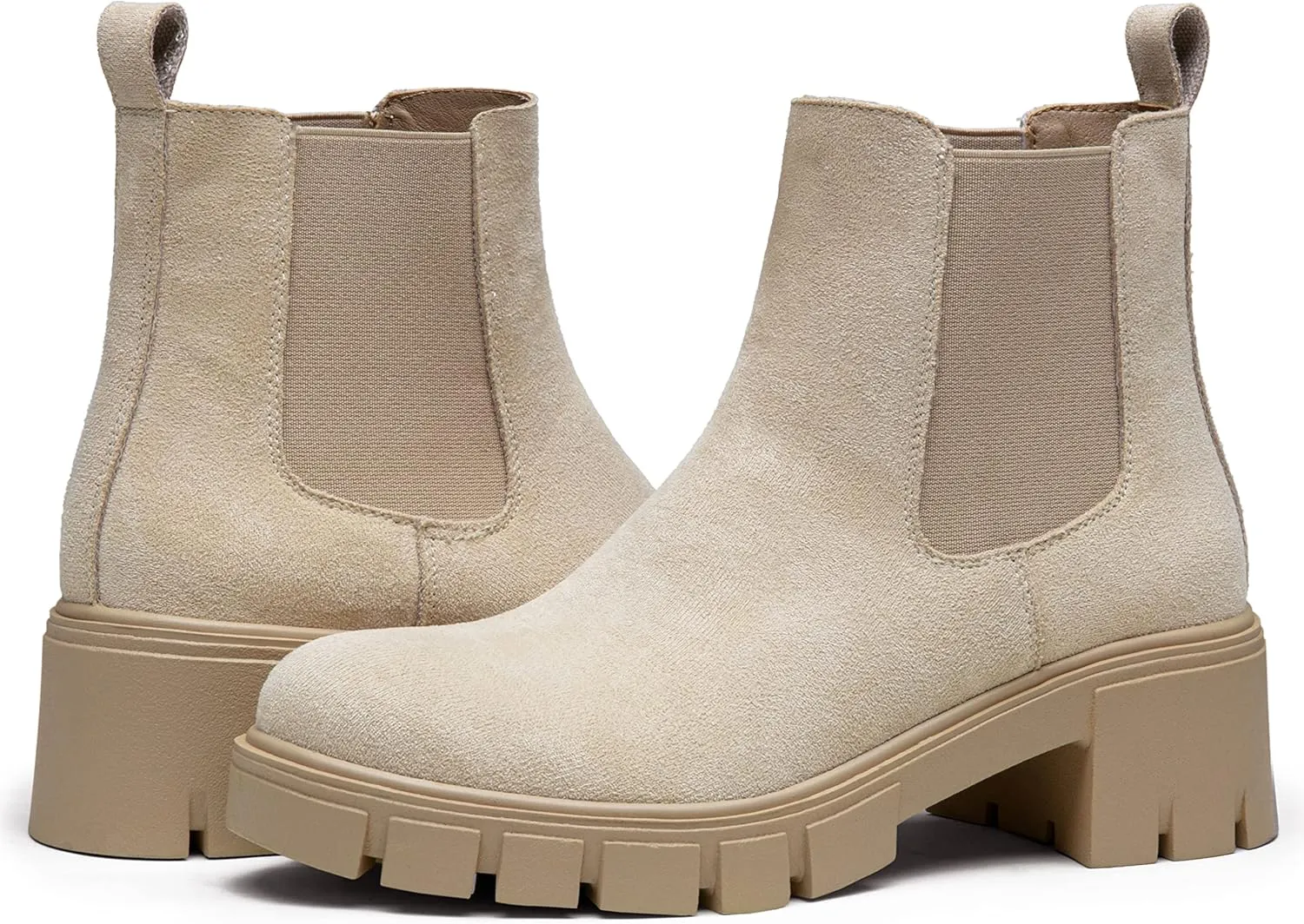 Jeossy Womens 9606 Chelsea Ankle Boots, Platform Chunky Low Heel Slip on Booties, Lug Sole Fashion Short Boots