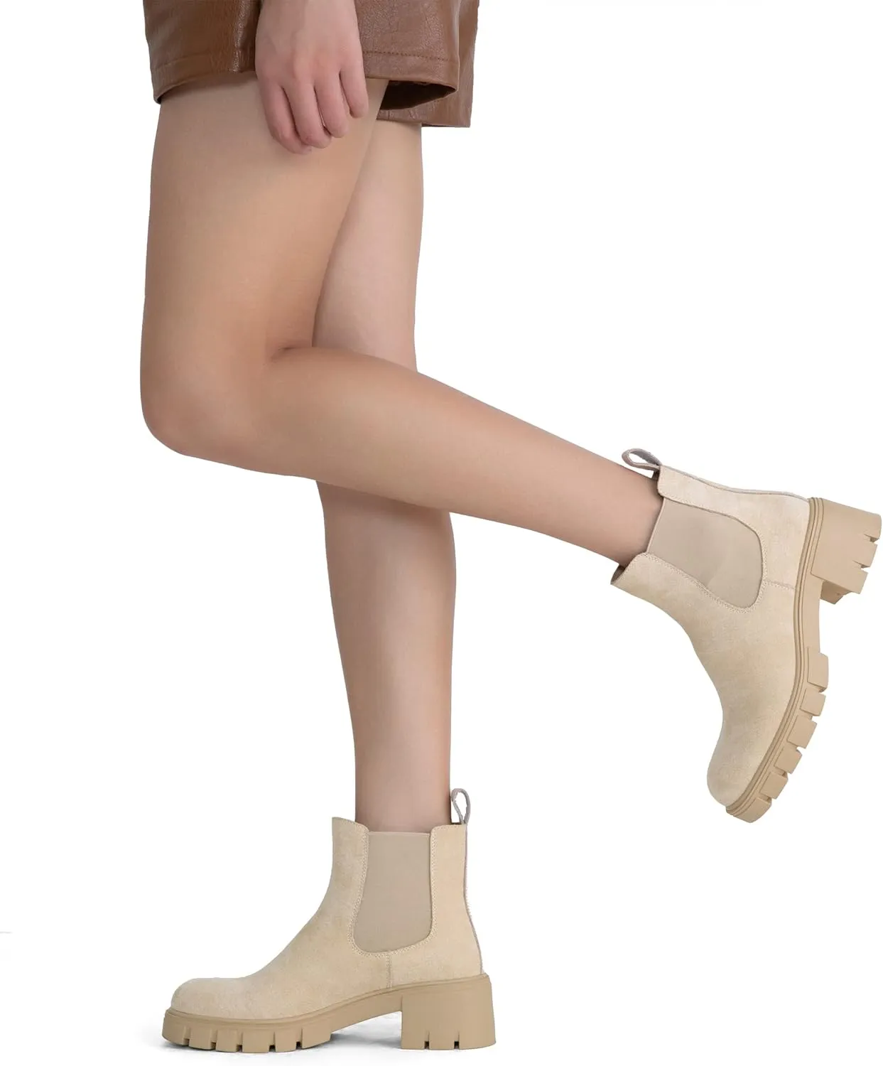 Jeossy Womens 9606 Chelsea Ankle Boots, Platform Chunky Low Heel Slip on Booties, Lug Sole Fashion Short Boots