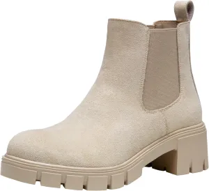 Jeossy Womens 9606 Chelsea Ankle Boots, Platform Chunky Low Heel Slip on Booties, Lug Sole Fashion Short Boots