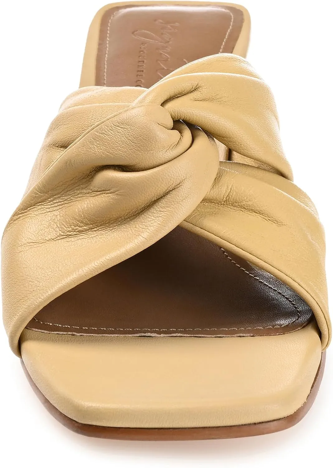 Journee Collection Signature Womens Genuine Leather Charlize Crisscross Twist Strap Sandals Slip On Round Heel Dress Shoe