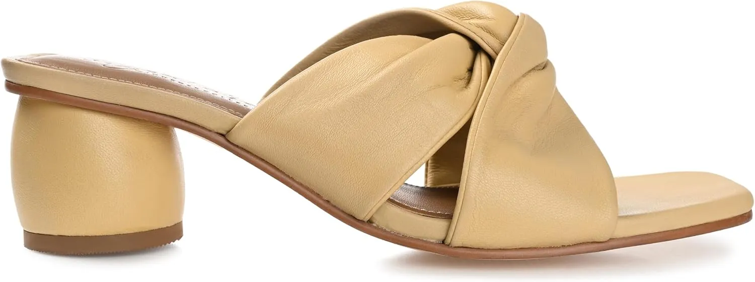 Journee Collection Signature Womens Genuine Leather Charlize Crisscross Twist Strap Sandals Slip On Round Heel Dress Shoe