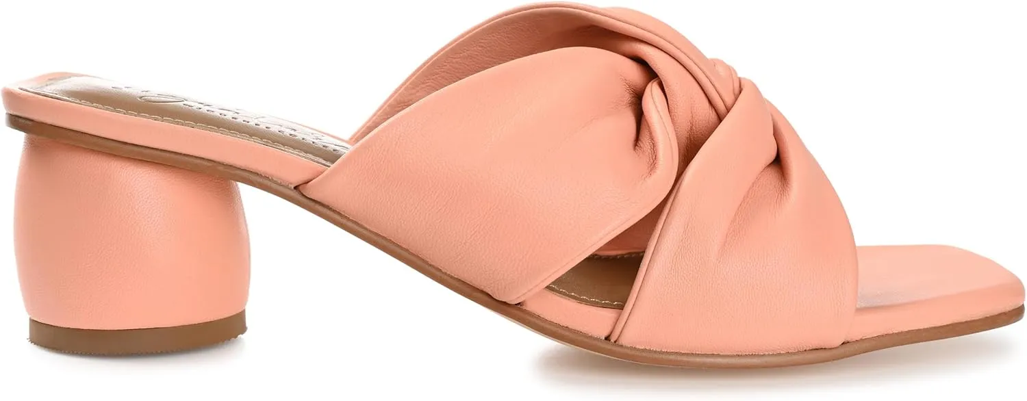 Journee Collection Signature Womens Genuine Leather Charlize Crisscross Twist Strap Sandals Slip On Round Heel Dress Shoe