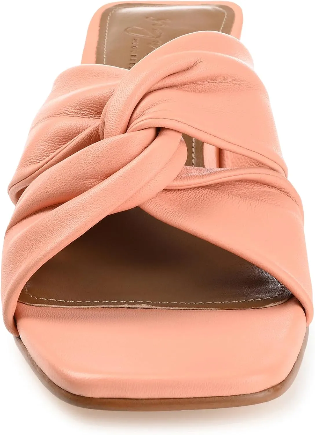 Journee Collection Signature Womens Genuine Leather Charlize Crisscross Twist Strap Sandals Slip On Round Heel Dress Shoe