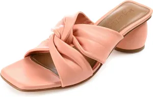 Journee Collection Signature Womens Genuine Leather Charlize Crisscross Twist Strap Sandals Slip On Round Heel Dress Shoe