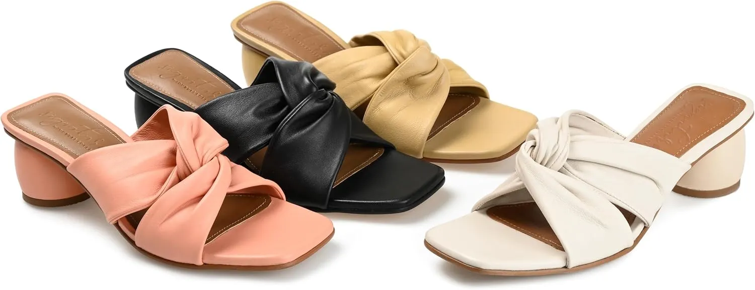 Journee Collection Signature Womens Genuine Leather Charlize Crisscross Twist Strap Sandals Slip On Round Heel Dress Shoe