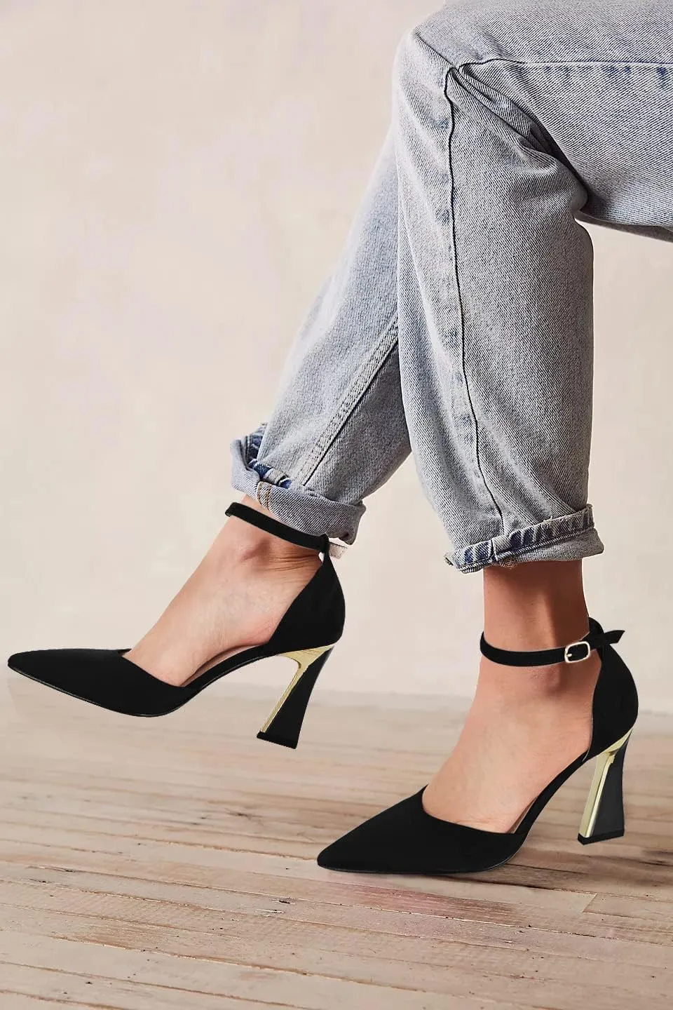 Juliet Holy Womens Pumps Point Closed Toe Heels Buckle Ankle Strap D'Orsay Heeled Sandals