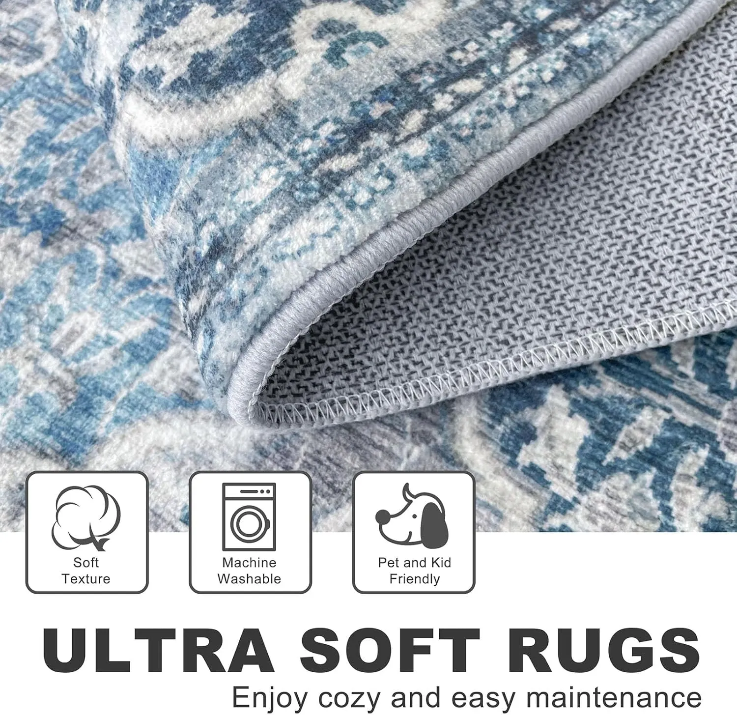 KILOCOCO 2x5 Runner Rug, Moroccan Washable Hallway Entryway Runner Rug, Accent Print Faux Wool Kitchen Runner Rug 5 Feet Non-Slip Runners Boho Rug Runners for Laundry Room Bedroom, Blue/Multi