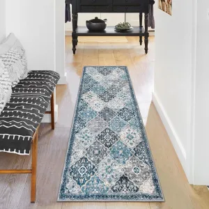 KILOCOCO 2x5 Runner Rug, Moroccan Washable Hallway Entryway Runner Rug, Accent Print Faux Wool Kitchen Runner Rug 5 Feet Non-Slip Runners Boho Rug Runners for Laundry Room Bedroom, Blue/Multi