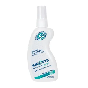 KINeSYS Fragrance Free Clear Spray Sunscreen for sensitive skin, SPF 50, Hypoallergenic, Broad Spectrum UVA/UVB protection for Face & Body; PABA and Oxybenzone FREE, 700  Sprays, 4 Fl Oz/120 mL