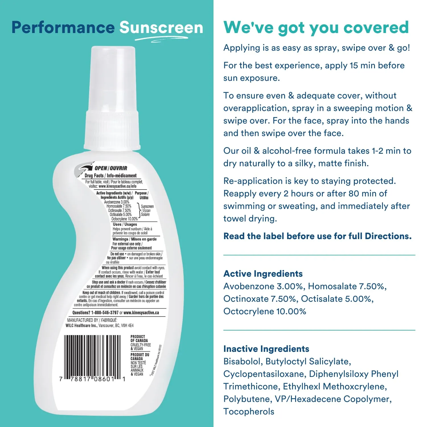 KINeSYS Fragrance Free Clear Spray Sunscreen for sensitive skin, SPF 50, Hypoallergenic, Broad Spectrum UVA/UVB protection for Face & Body; PABA and Oxybenzone FREE, 700  Sprays, 4 Fl Oz/120 mL