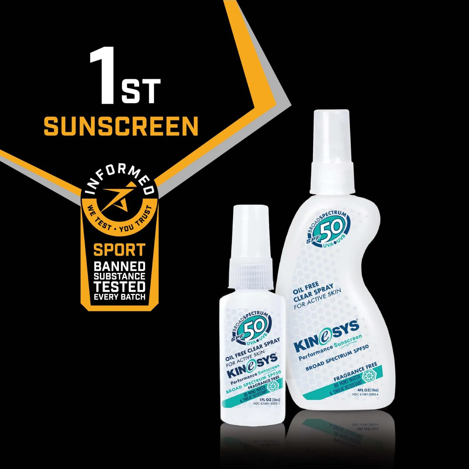 KINeSYS Fragrance Free Clear Spray Sunscreen for sensitive skin, SPF 50, Hypoallergenic, Broad Spectrum UVA/UVB protection for Face & Body; PABA and Oxybenzone FREE, 700  Sprays, 4 Fl Oz/120 mL