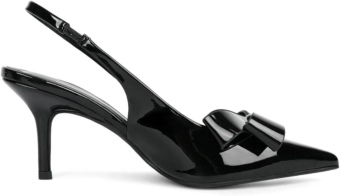 KOKOMOMO Womens Pointed Toe Slingback Heels Patent Leather Pumps Bow Heels