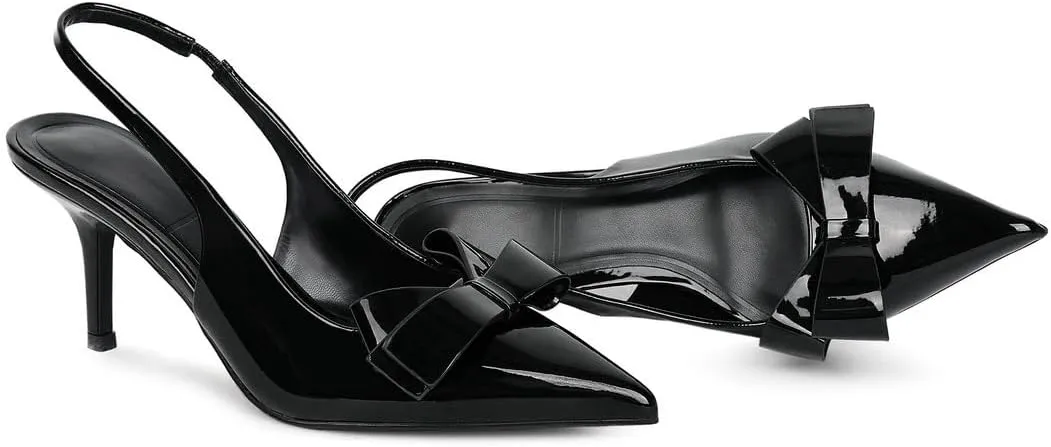 KOKOMOMO Womens Pointed Toe Slingback Heels Patent Leather Pumps Bow Heels